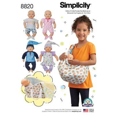 SIMPLICITY 8820 DOLLS CLOTHES Party Dresses Sewing Pattern Doll Size 14"  36 CMS - Image 1 of 4