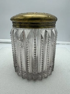 Antique Zipper Cut Glass Humidor Biscuit Jar with Metal Lid  - Picture 1 of 10