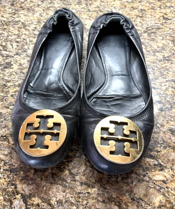Tory Burch Reva Damen-Ballerinas 9 M schwarz Leder goldfarbenes Medaillon - Bild 1 von 2