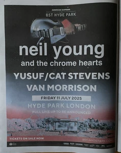 Neil Young Live Tour Van Morrison BST Ad News Advert Poster 14x11” ROLLED TUBE - Imagen 1 de 1
