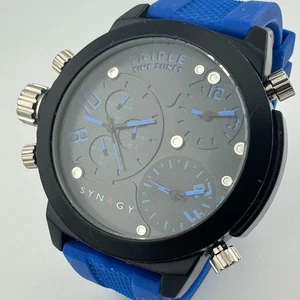 Synrge Quartz Watch Men Triple Time Zones Black Blue Japan Analog New Battery - Picture 1 of 6