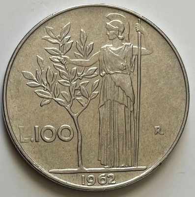 Italy 100 Lire 1962 - Minerva (Athena) with Spear & Grasping Olive Tree - Image 1 of 3