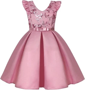 Girls Pageant Party Dresses for Easter Christmas Day Wedding Bean Powder 4-5T - Picture 1 of 7