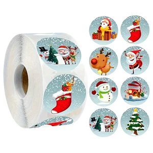 Christmas Stickers Santa Reindeer Snowman Tree Festive Labels Gift Seals Roll - Picture 1 of 2