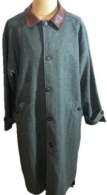 Abrigo de colección Eddie Bauer de lana espiga tweed cuello de cuero grande para hombre Foto 1 de 4