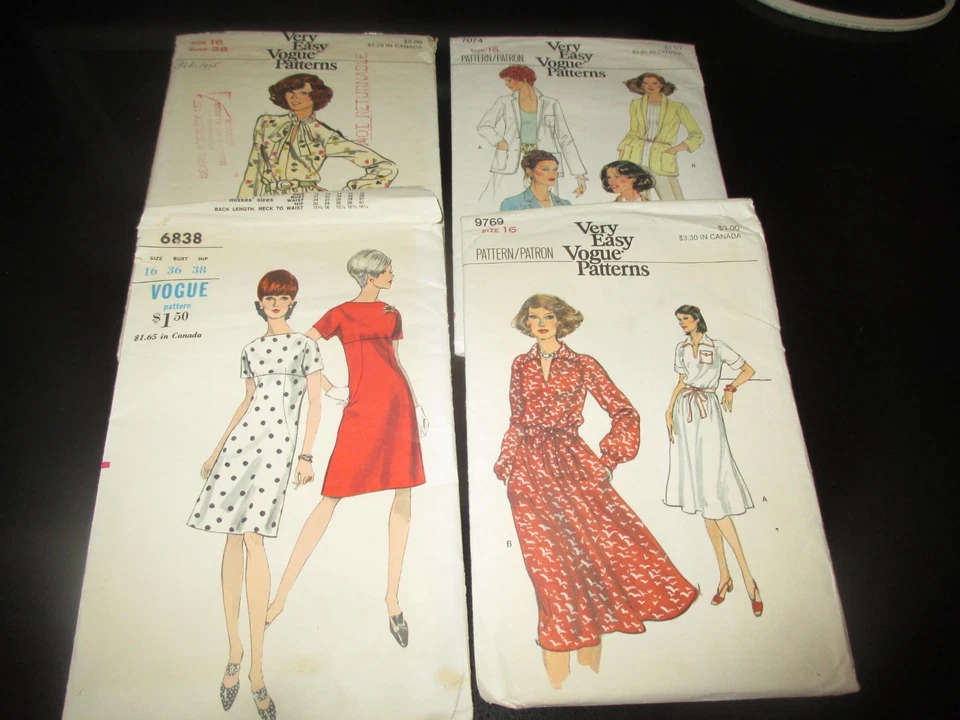 LOTE DE 4 PATRONES DE COSTURA VINTAGE DE MODA ~ TALLA 16 Foto 1 de 1