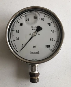 NOSHOK 0-100 PSI PRESSURE GAUGE 316 SS TUBE & SOCKET Vintage W. Germany 6” - Picture 1 of 6