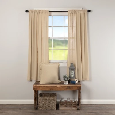 Par de cortinas de ventana de arpillera de bolsillo con varilla bronceada para granja 63"x36" marcas VHC Foto 1 de 4