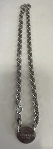 Tiffany & Co. Please Return To Tiffany 925 Silver Oval Tag Choker Necklace 64.8g - Picture 1 of 5