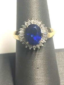 ANILLO ORO AMARILLO ESPINELA AZUL Y DIAMANTES TALLA 6.5 - Imagen 1 de 7