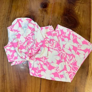 Vintage 70's Alex Coleman Pants Shirt Set Hawaiian Cotton Floral Bright Wide D19 - Picture 1 of 9