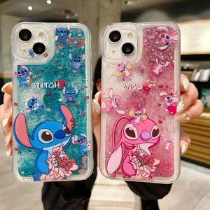 Cartoon Cute Rose Stitch Anger Liquid Quicksand Case Cover For iPhone Samsung - Picture 1 of 14