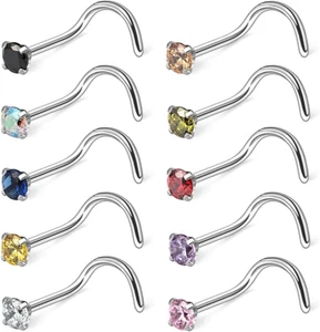 10-30PCS 18G Surgical Steel Mix Color Diamond CZ Nose Stud Rings Screw Piercing - Picture 1 of 2