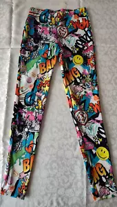 Forever 21 Women's Pop Art Graphic Comics Multicolor Leggings Size M ST25 - Picture 1 of 8