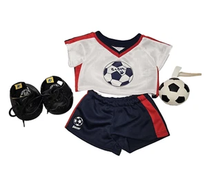 BABW Build Bear calcio uniforme pantaloni camicia #25 tacchetti scarpe palla rosso bianco blu - Foto 1 di 11