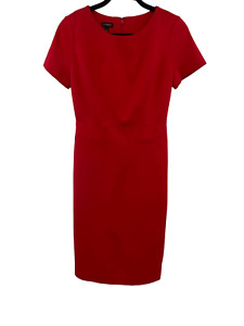 Tahari Womens Cherry Red Short Sleeve Pocket Round Neck Sheath Mini Dress Size 2