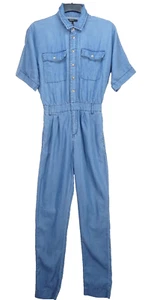Forever 21 Jumpsuit Playsuit Denim Blue Elastic Waist Short Sleeve Relax Size S - Picture 1 of 10