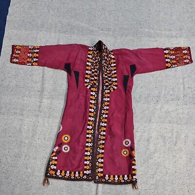 Handmade Embroidered   Coat Turkoman Chapan Red Part Silk • 121.50€
