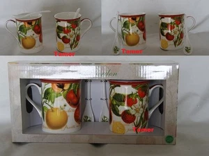 Set of 2 Fruit Garden Mugs Each with Spoon BNIB Made from Fine China - Picture 1 of 4
