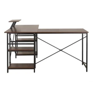 TECHNI MOBILI Computer Desk 59 in. W With Storage Shelves L-Shape in Walnut - Picture 1 of 11