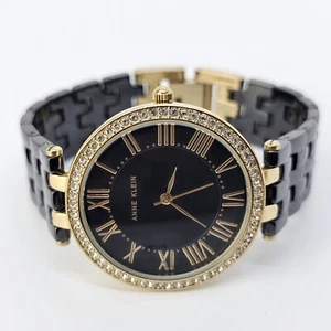 ANNE KLEIN Women Watch Black Dial Ceramic Bracelet Roman Numerals 6" New Battery - Picture 1 of 9
