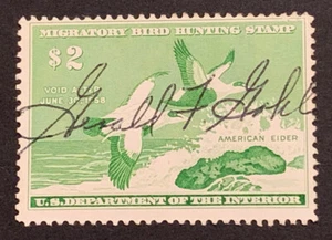 Travelstamps: 1957 US Federal Duck Stamps Scott #RW24 Used Signed American Elder - Picture 1 of 5