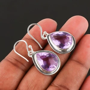 Alexandrite Gemstone 925 Sterling Silver Handmade Jewelry Earring - 1.50" - Picture 1 of 2