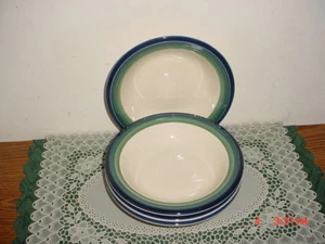 4-PC PFALTZGRAFF "OCEAN BREEZE" LRG 8 1/8" SOUP BOWLS/USA/WHT-GRN-BLU/CLEARANCE! - Picture 1 of 5