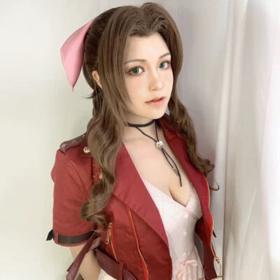 Pelucas Cosplay Final Fantasy VII Aerith Gainsborough Cabello Marrón Trenzado Colas de Caballo Foto 1 de 4