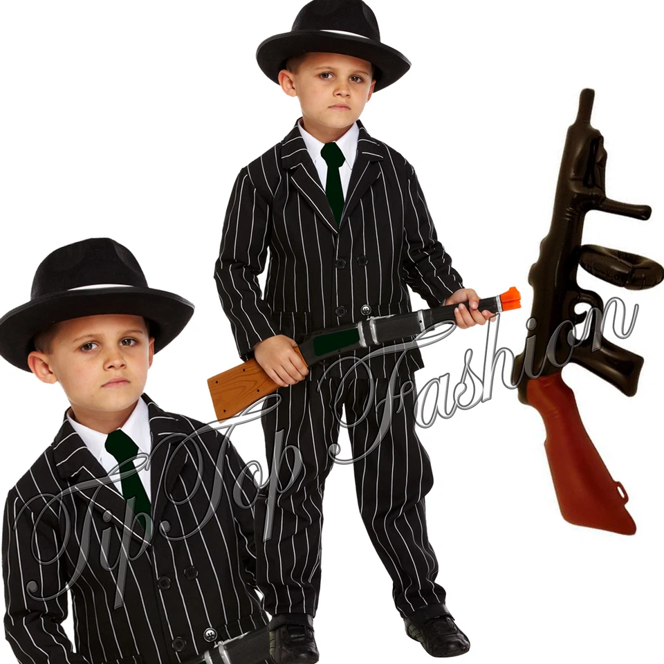 1920 Niños Niños Gángster Gángster Mafia Bugsy Malone Vestido Elegante Disfraz Conjunto Foto 1 de 1