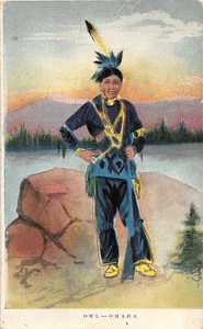 Postal F49/indio nativo americano c1910 búho Omaha 19 - Imagen 1 de 4