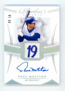 2020 Panini Flawless Paul Molitor Auto Patch Relic #/20 Laundry Tag Autograph SP