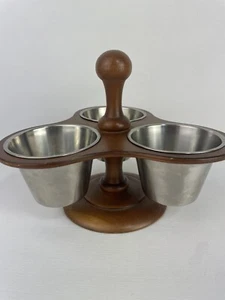 Mid-Century Modern Dressing Condiment Server Caddy Wood Stainless Vintage Swivel - Picture 1 of 10
