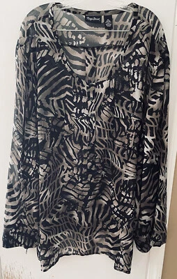 Maggie Barnes talla grande Blusa Camisa Top 5X 34/36W Estampado Animal Transparente Bolsillos Usada en Excelente Condición Foto 1 de 4