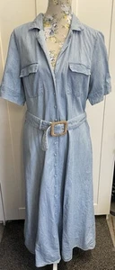Forever New Blue Denim Collared & Belted Maxi Dress Size 16 Pockets - Picture 1 of 7