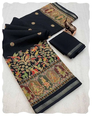 Mujer Cachemira Pashmina Jamawar Tejido Banarasi Seda Sari Con Blusa Pieza Foto 1 de 4