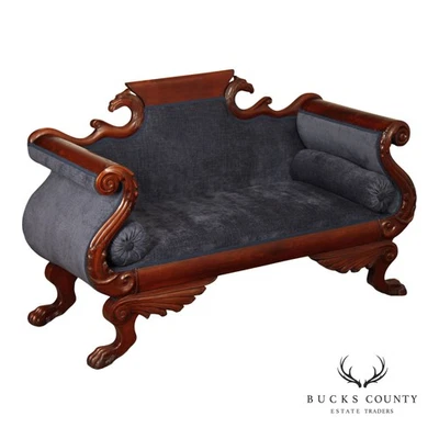 Sofá antiguo americano tallado caoba clásico imperio Foto 1 de 4