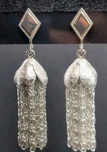 VTG Sarah Coventry Clip On Earrings Silver Tone Diamond Cascade Tassel Dangle - Picture 1 of 19