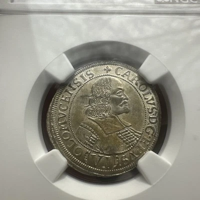 AUSTRIA, Olmutz. Carlos II de Liechtenstein, 1674, Silver 6 Kreuzer, NGC MS63 Foto 1 de 4