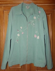 Vintage 90's Teddi Womens Size L Green Full Zip Faux Suede Embroidered Jacket - Picture 1 of 3