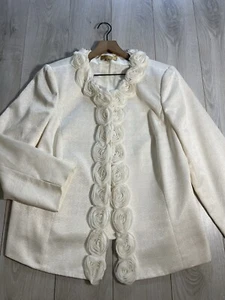 Kasper White Light Tweed Fabric Floral Embellished Jacket Sz 16W - Picture 1 of 9
