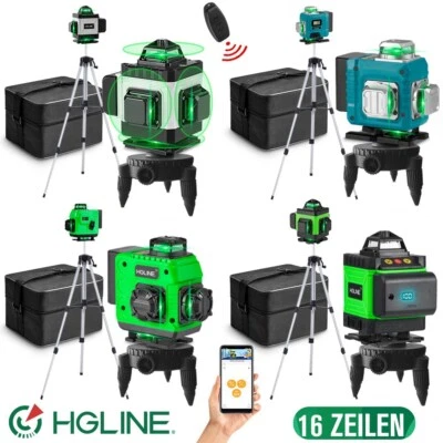 HGLINE 16 Line Laser Level Wasserwaage 4D 360° Kreuzlinienlaser Kit mit Koffer + Stativ