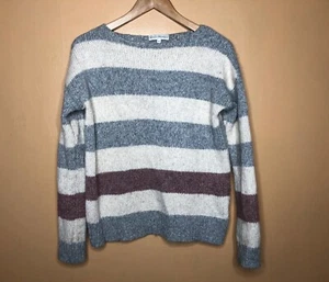 White+Warren Women's Size XS Sweater Crew Neck Striped White Gray Long Sleeve - Picture 1 of 12