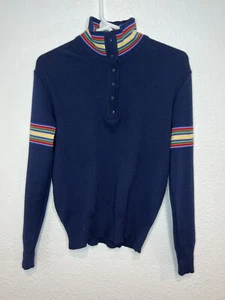 Vintage Meister Sweater Women Size 38 Blue Ski retro wool knit 70s 80s Mock Neck - Picture 1 of 10