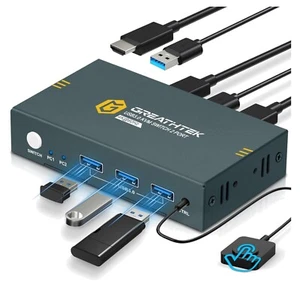 4K60Hz USB 3.0 HDMI KVM Switch 2 PC 1 Monitor, 3 USB 3.0 Ports, inkl. Kabel - Bild 1 von 12