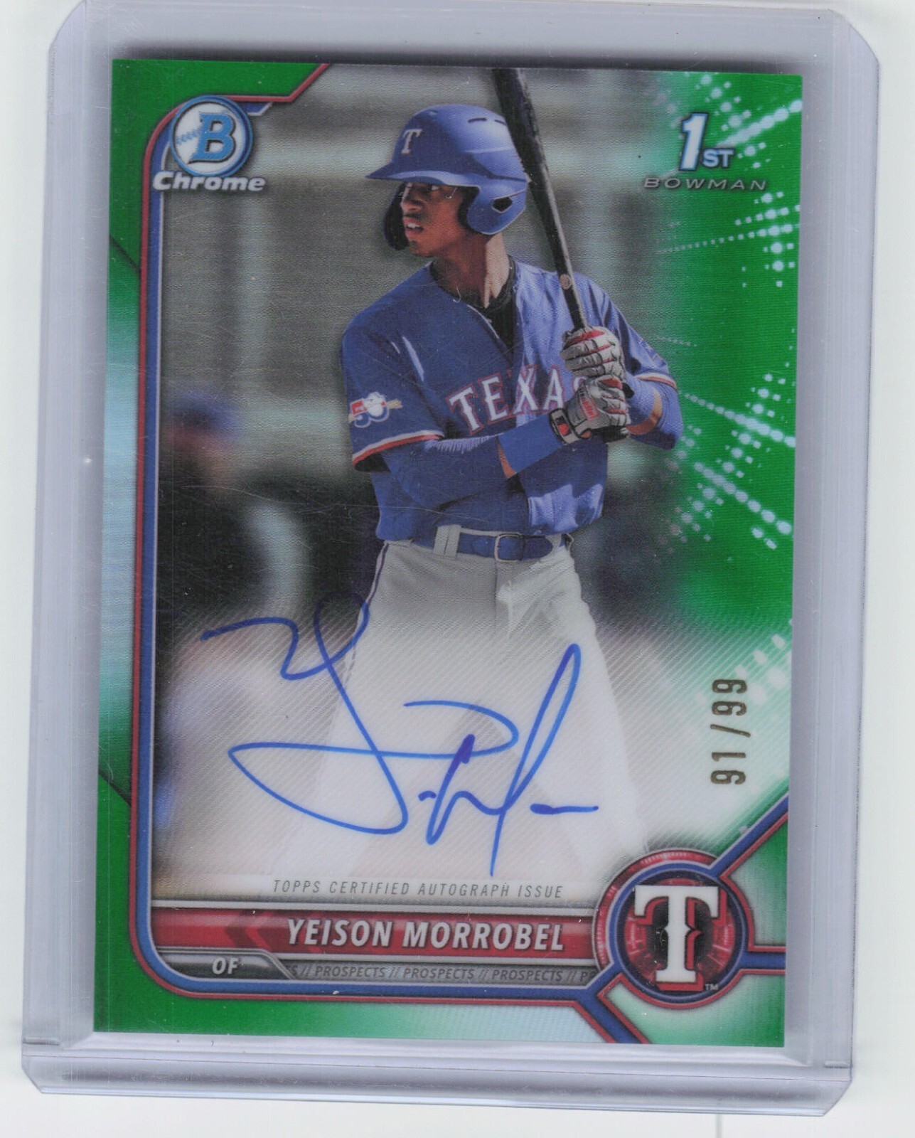 2022 Bowman Chrome Yeison Morrobel CPA-YML 1st Green Refractor Auto /99 Rangers