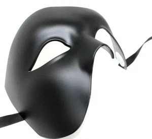 TOP QUALITY BLACK HALF FACE PHANTOM Venetian Masquerade Party Theatrical Mask  - Picture 1 of 6