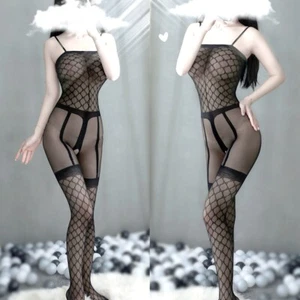 Sheer Crotchless Suspender Grid Pattern Bodystocking, Tights Stockings, UK 6-12 - Picture 1 of 7