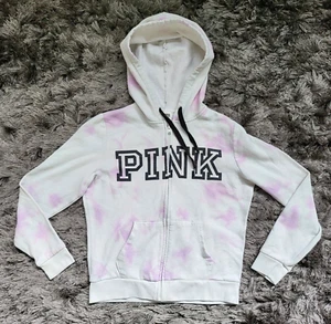 Victoria's Secret Pink Hoodie Women's Small White Tie Dye Cotton Full-Zip Flaws - Picture 1 of 21