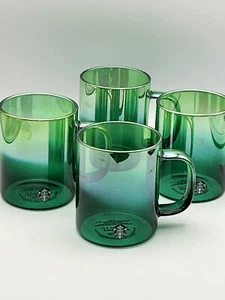 Set Of 4 Starbucks Holiday 2021 Green Glass 12oz Mugs. Hard To Find - Picture 1 of 11